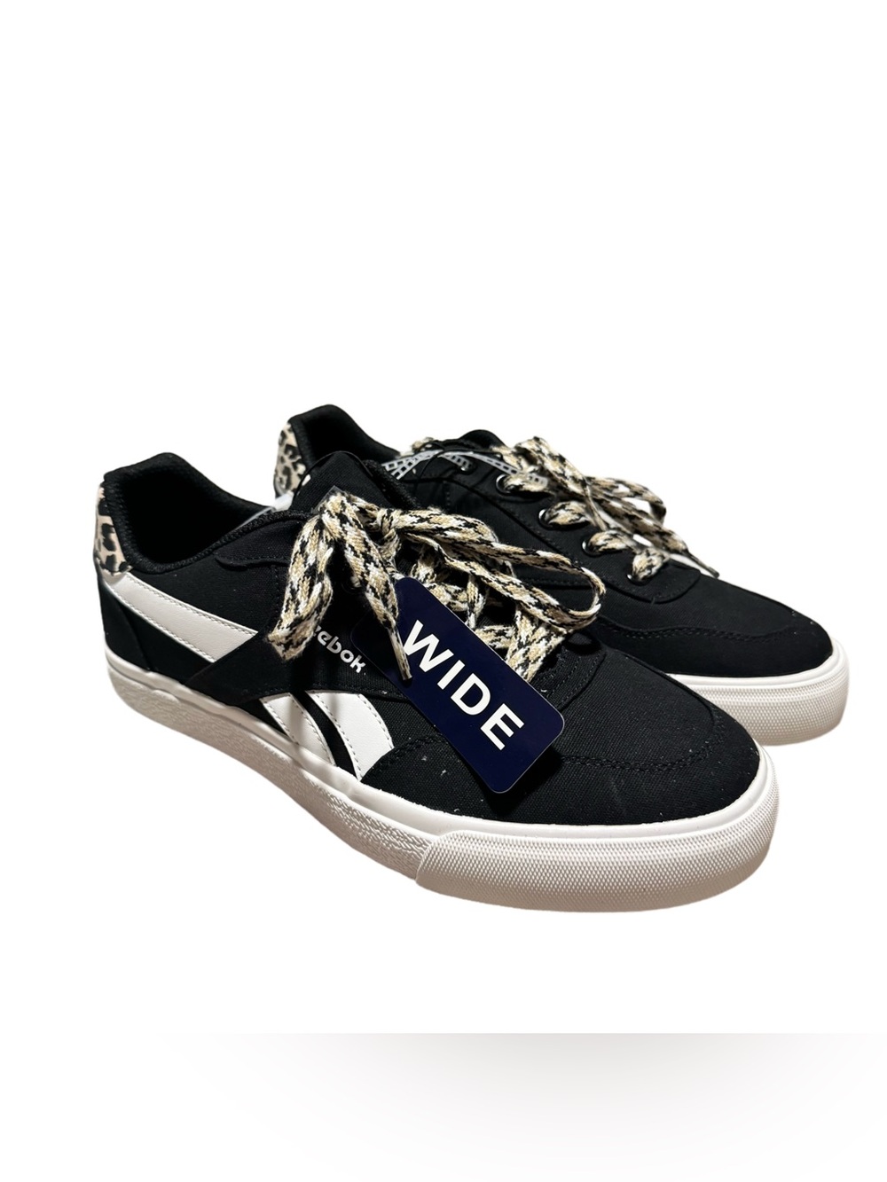 Reebok Court Advance Women's 8.5 Sneakers Black White Leopard Lace Up Casual NWT